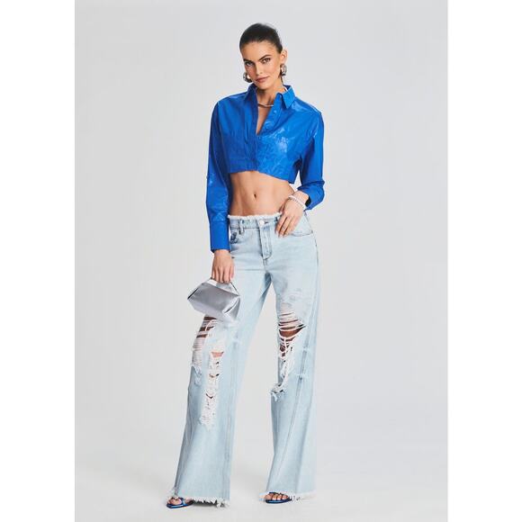 SER. O. YA Chi Coated Top in Royal Blue, size S, NWT. - Picture 2 of 10